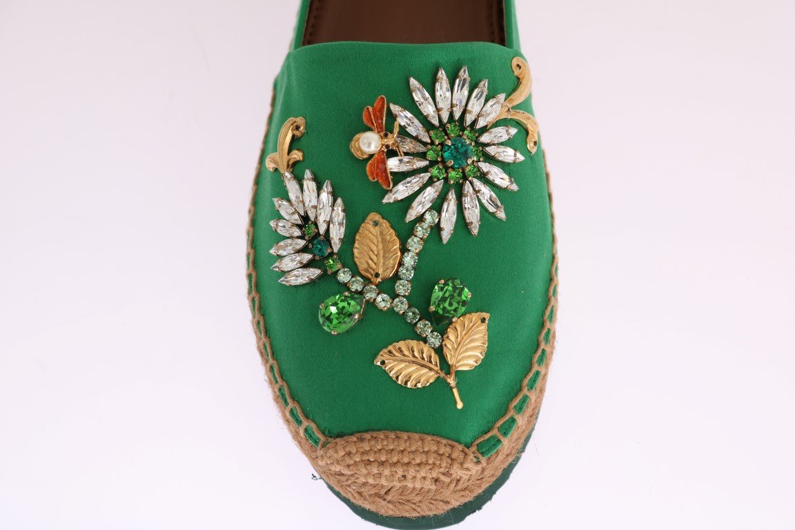 Green Silk Raso Crystal Espadrilles Shoes