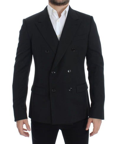 Black wool double slim fit blazer