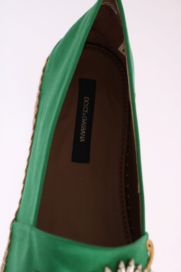 Green Silk Raso Crystal Espadrilles Shoes