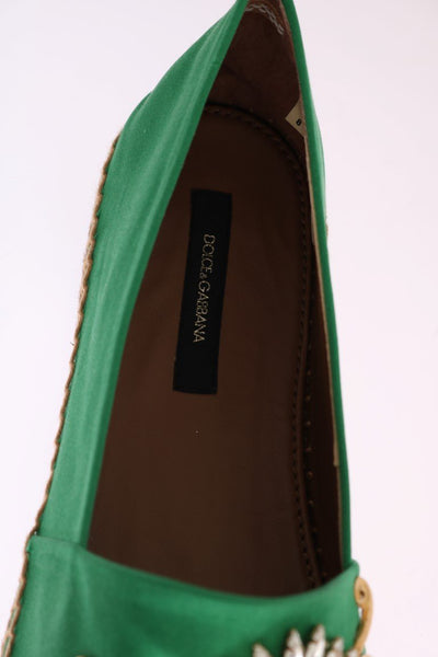 Green Silk Raso Crystal Espadrilles Shoes