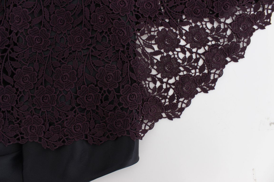 Purple Floral Ricamo Long Sheath Dress