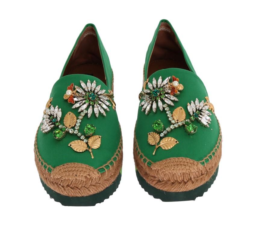 Green Silk Raso Crystal Espadrilles Shoes