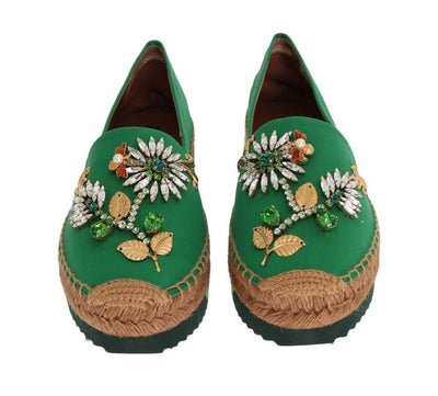 Green Silk Raso Crystal Espadrilles Shoes