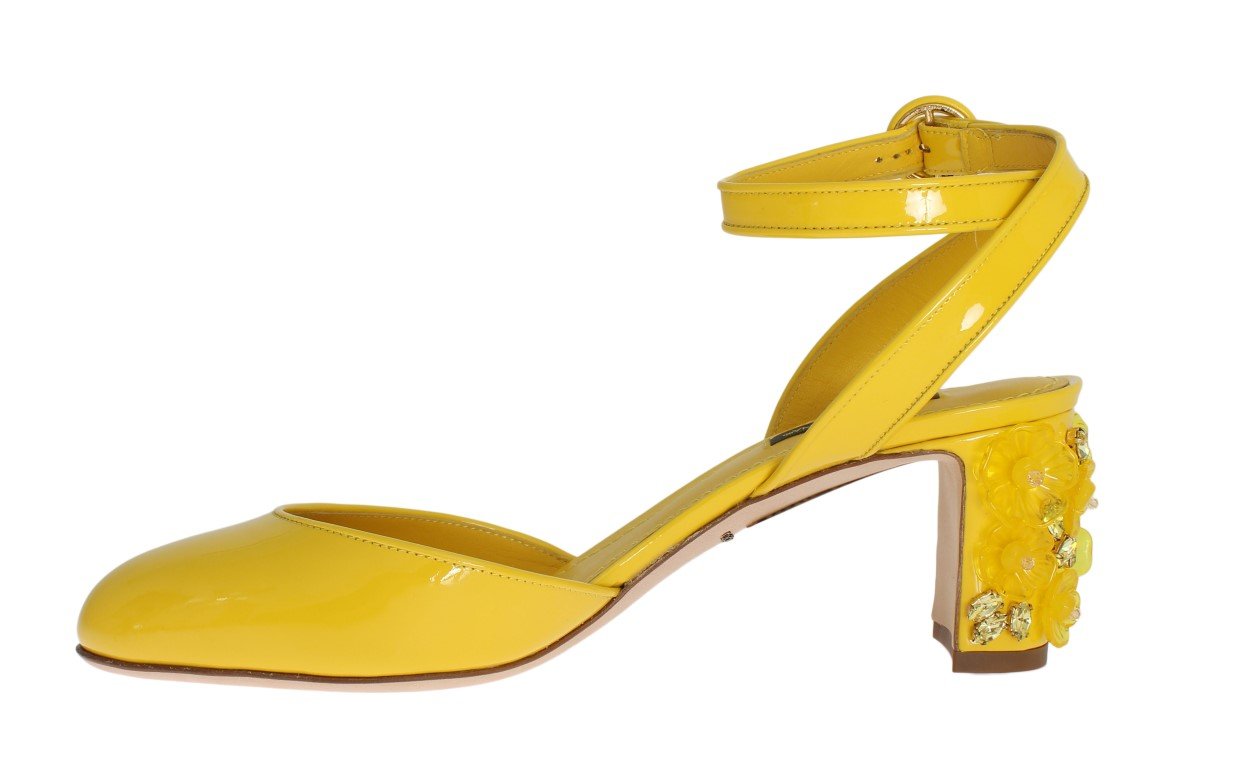 Yellow Leather Crystal Slingbacks