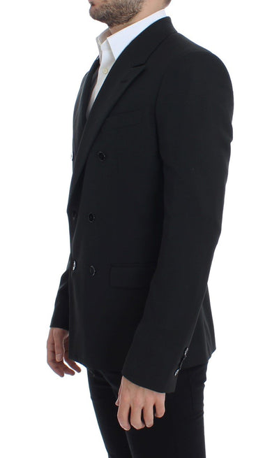 Black wool double slim fit blazer