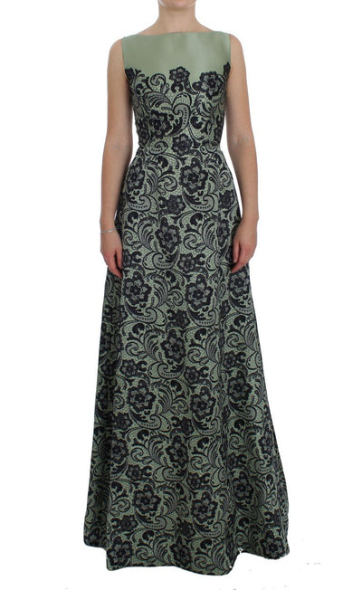 Green Floral Lace Silk Princess Maxi Dress