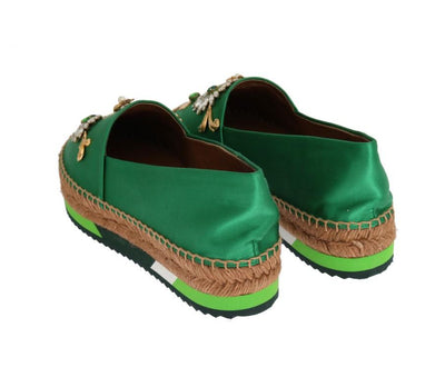 Green Silk Raso Crystal Espadrilles Shoes