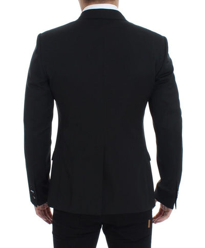 Black wool double slim fit blazer