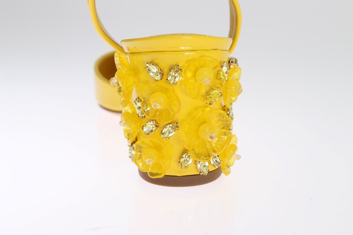 Yellow Leather Crystal Slingbacks