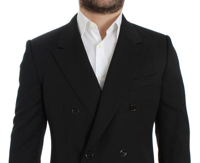 Black wool double slim fit blazer