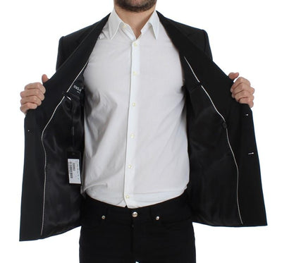 Black wool double slim fit blazer