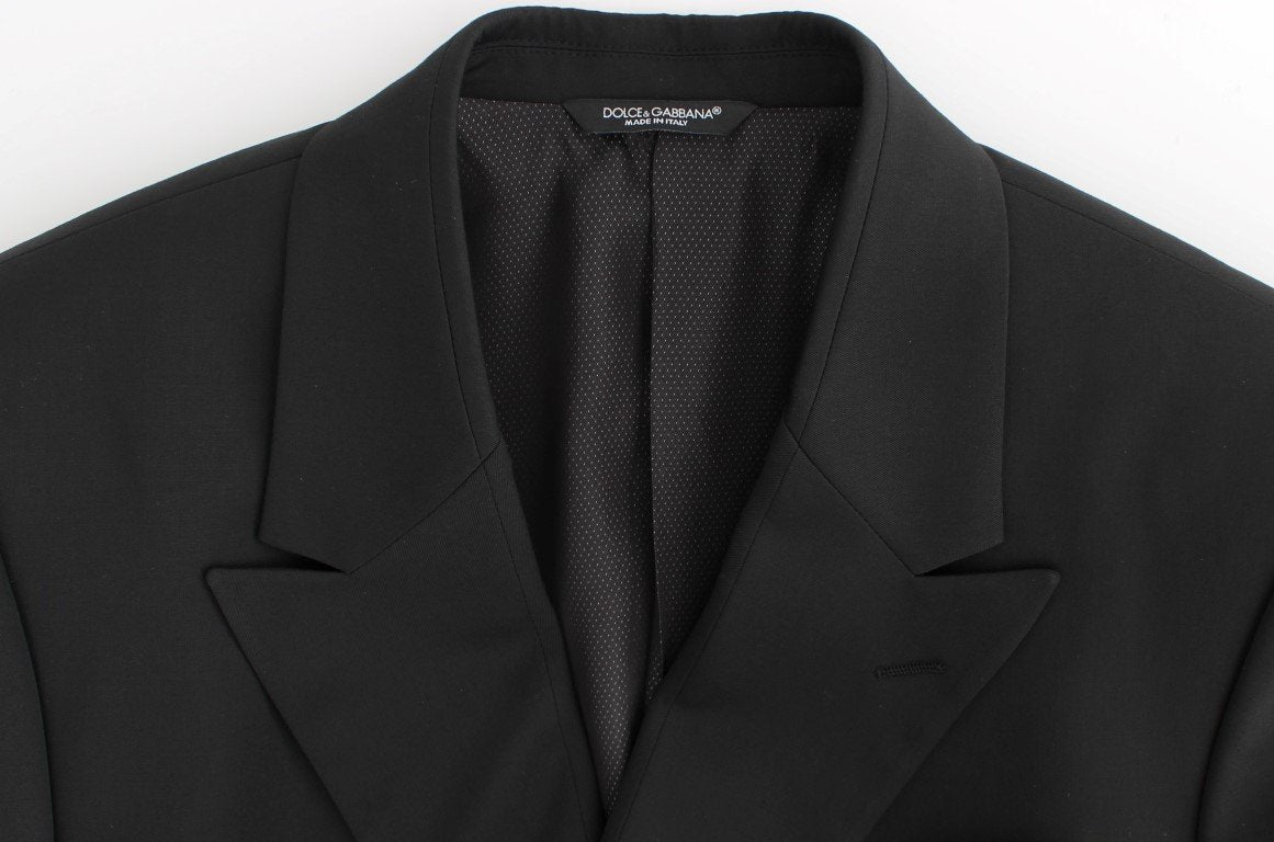 Black wool double slim fit blazer
