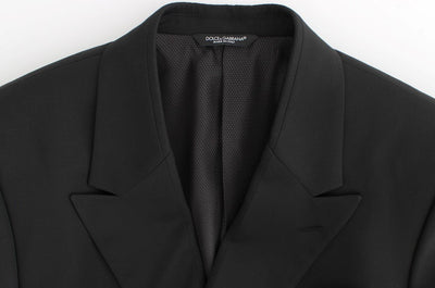 Black wool double slim fit blazer