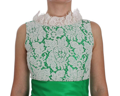Green White Lace Silk Princess Maxi Dress
