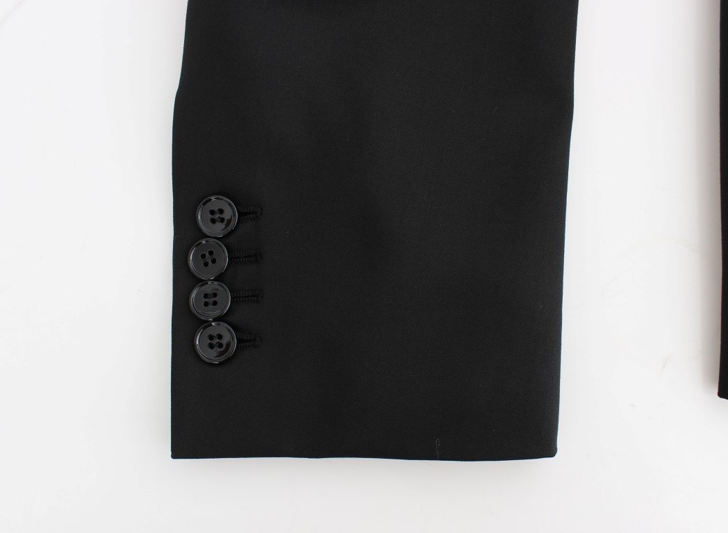 Black wool double slim fit blazer