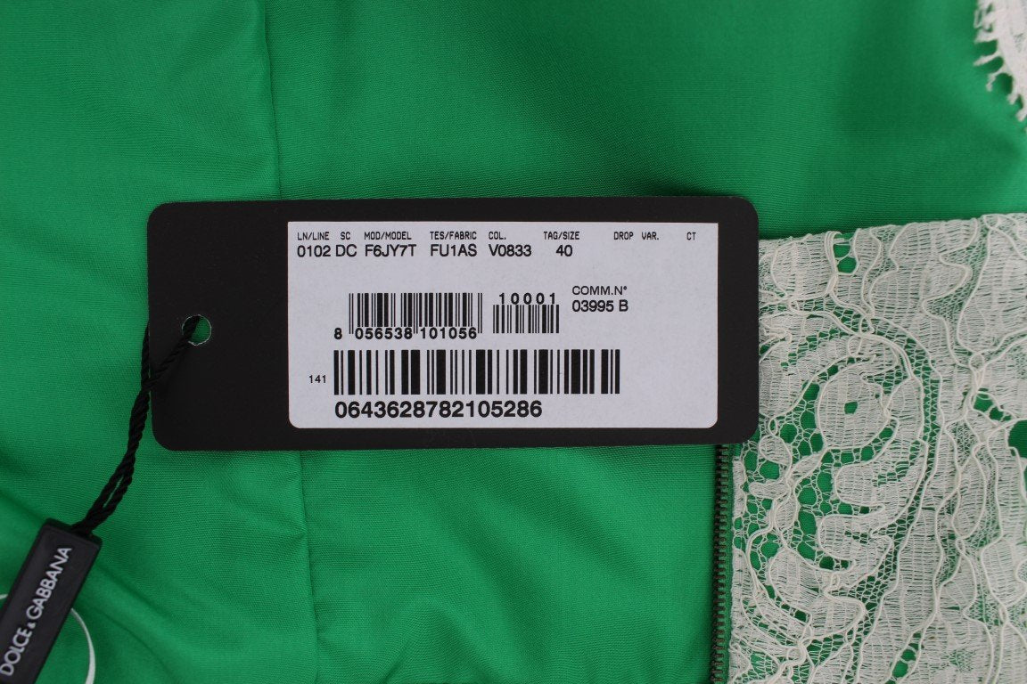 Green White Lace Silk Princess Maxi Dress