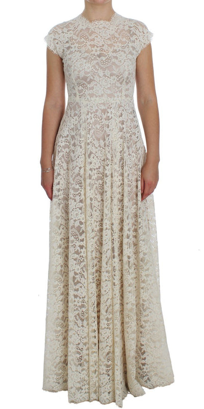 White Floral Lace Full Length Gown Dress