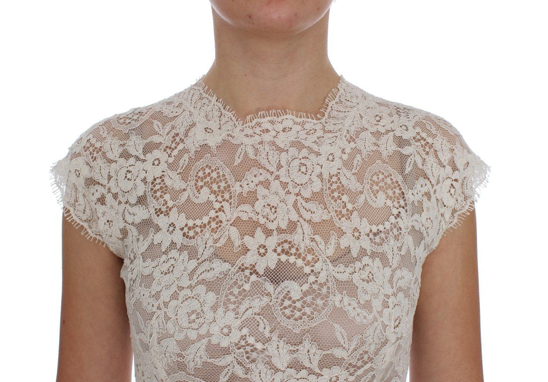 White Floral Lace Full Length Gown Dress