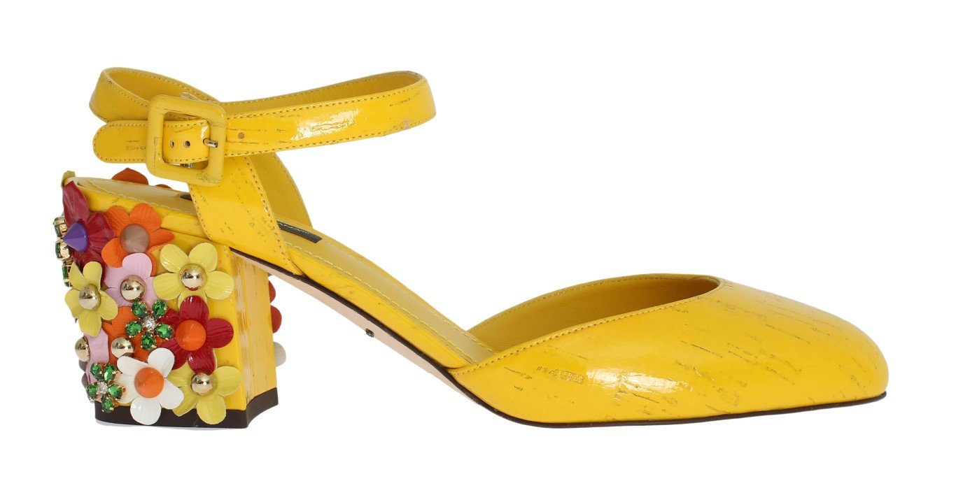 Yellow Leather Crystal Slingbacks