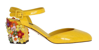 Yellow Leather Crystal Slingbacks