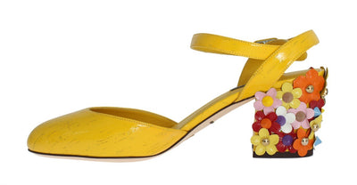 Yellow Leather Crystal Slingbacks