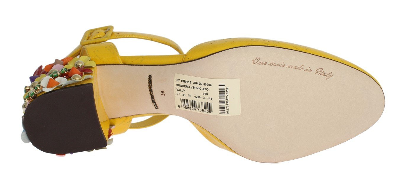 Yellow Leather Crystal Slingbacks