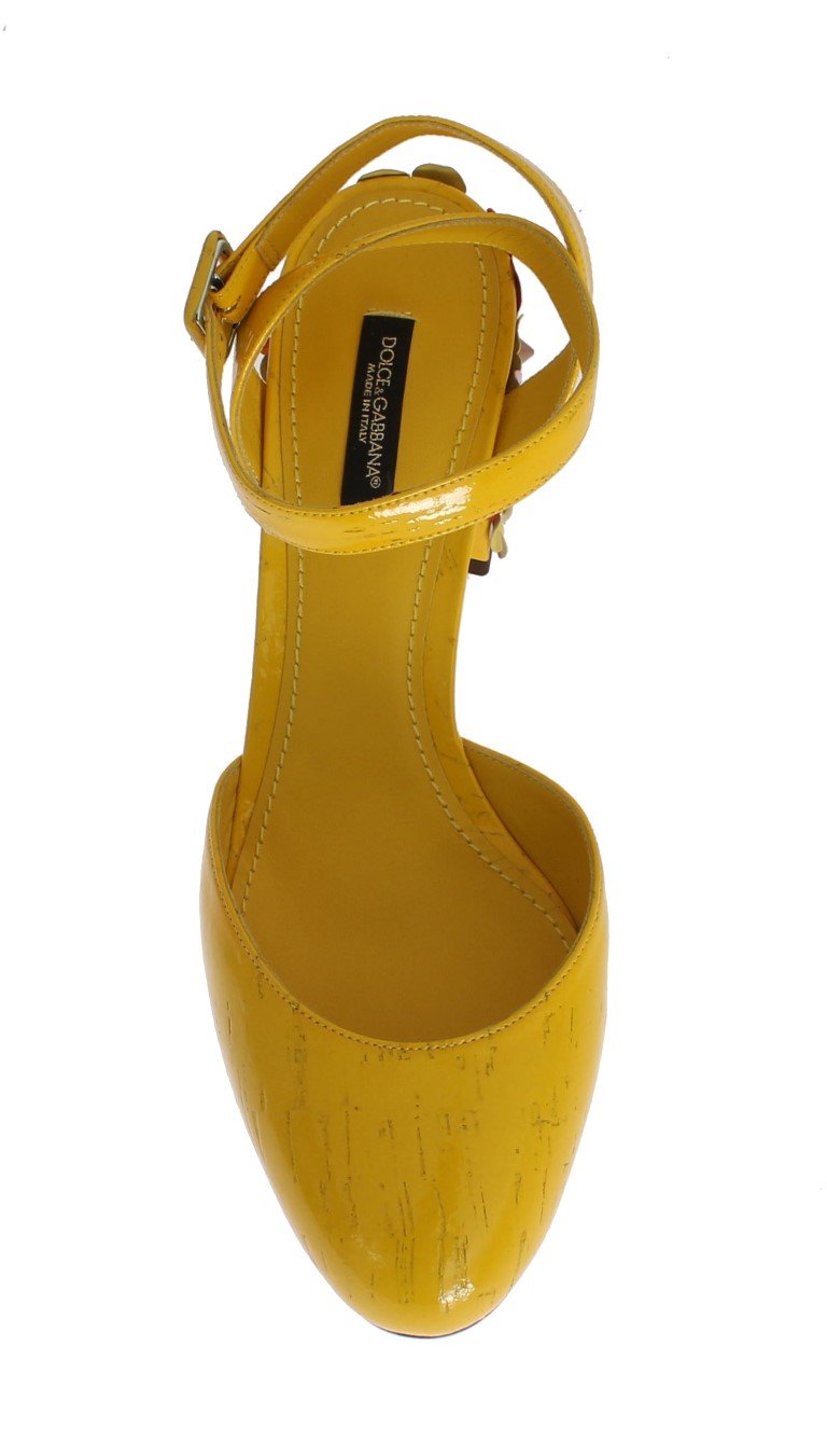 Yellow Leather Crystal Slingbacks