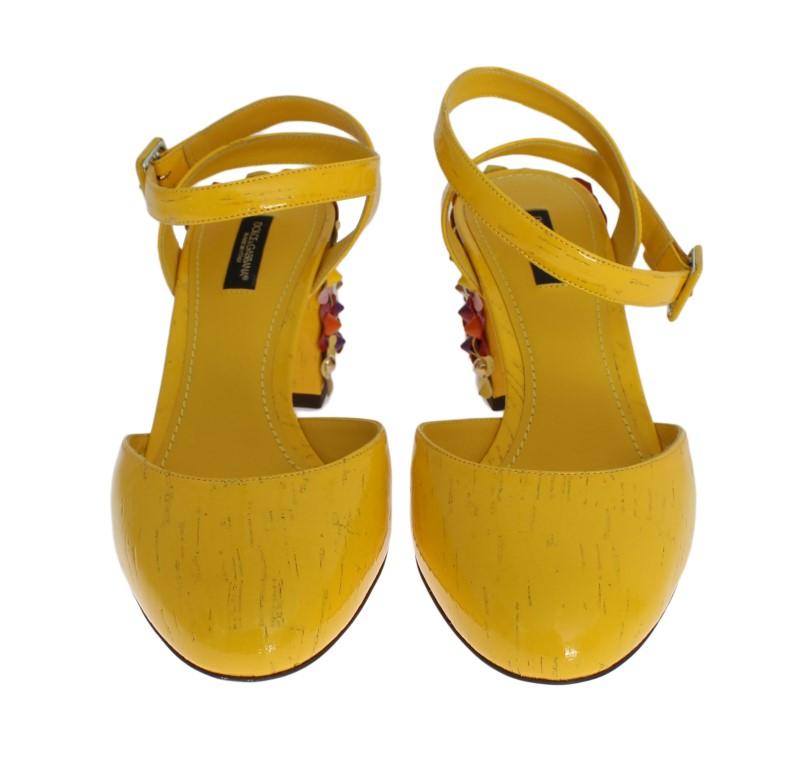 Yellow Leather Crystal Slingbacks