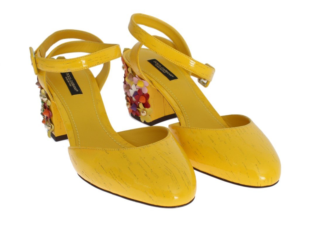 Yellow Leather Crystal Slingbacks