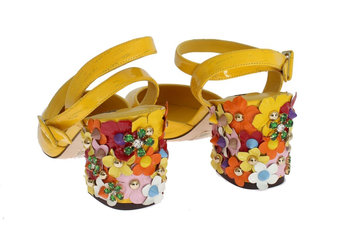 Yellow Leather Crystal Slingbacks