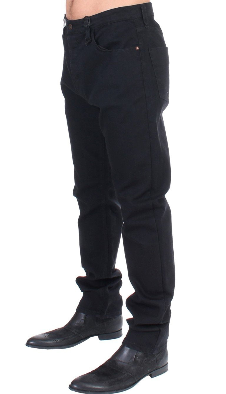 Black straight fit stretch denim jeans