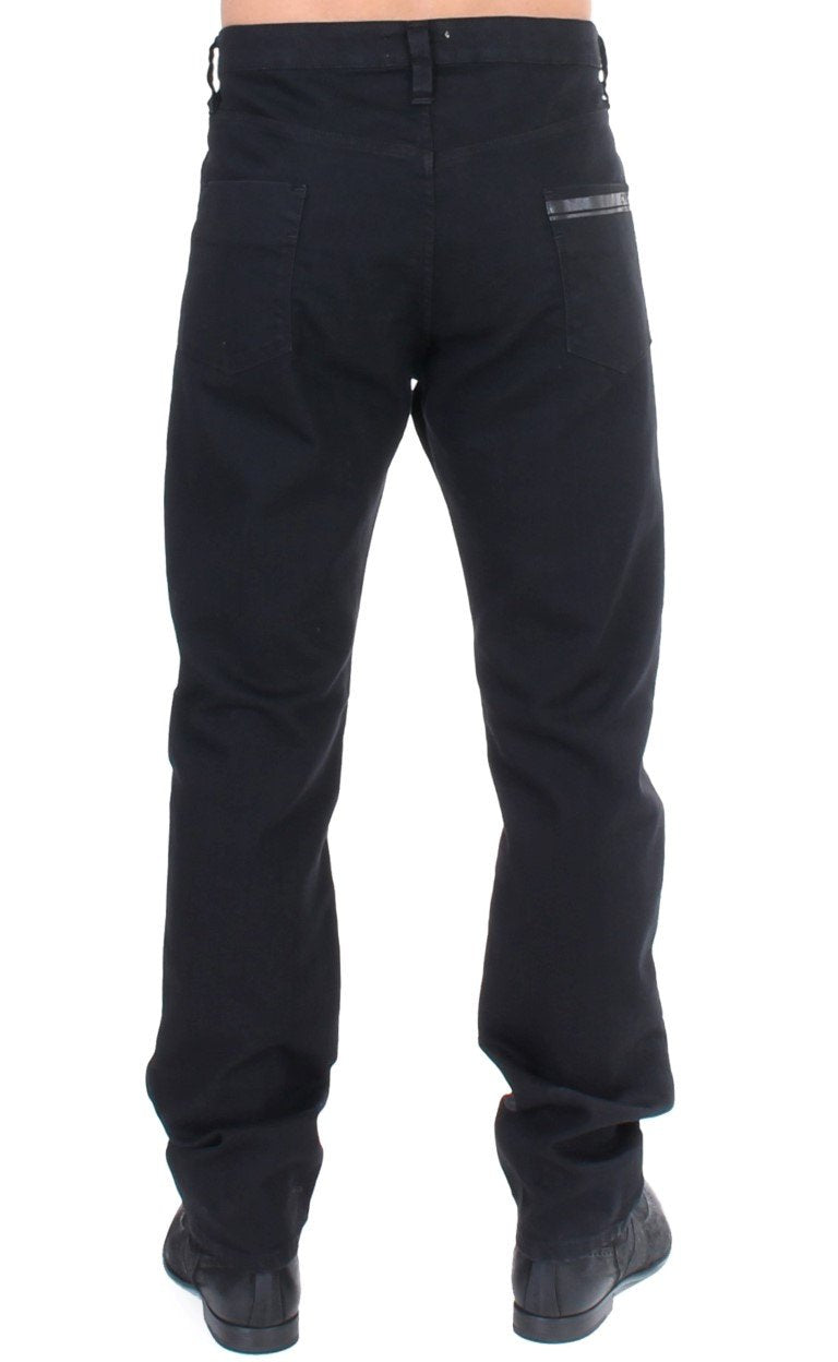 Black straight fit stretch denim jeans