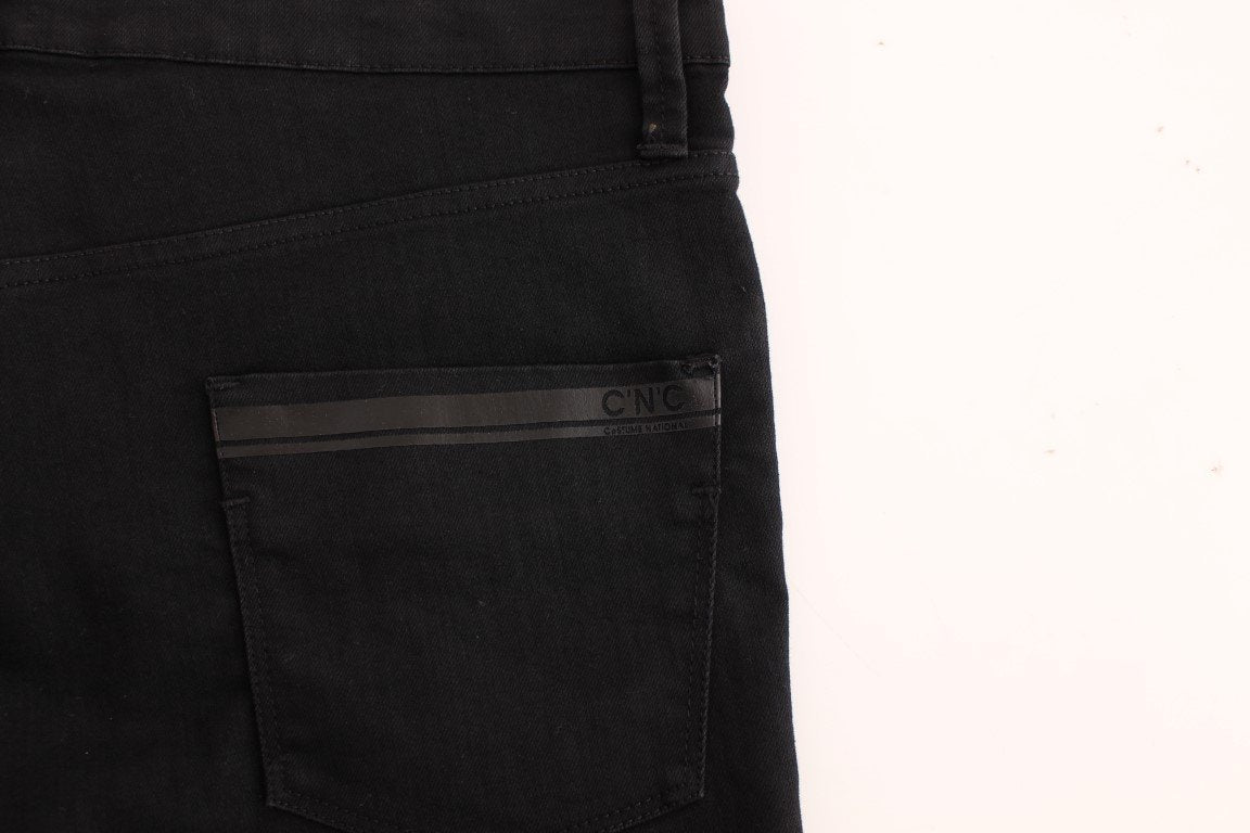Black straight fit stretch denim jeans