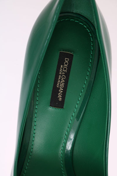 Green Crystal Leather Pumps
