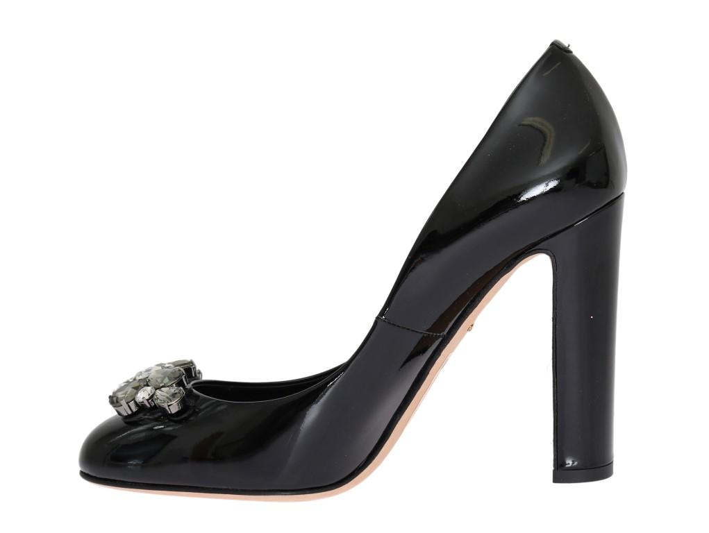 Black Crystal Leather Pumps