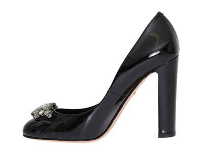 Black Crystal Leather Pumps
