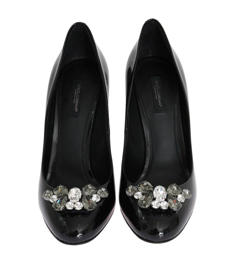 Black Crystal Leather Pumps