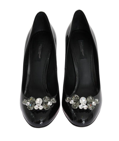 Black Crystal Leather Pumps