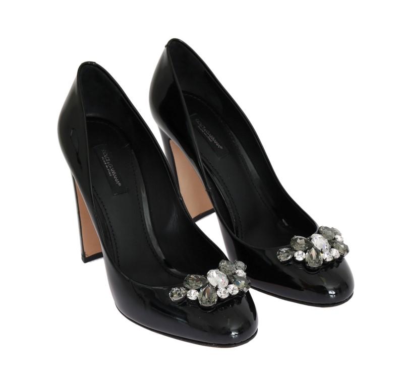 Black Crystal Leather Pumps
