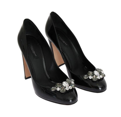 Black Crystal Leather Pumps