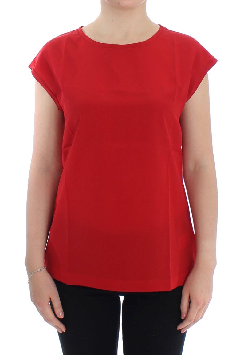 Red cap sleeve silk blouse