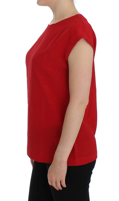 Red cap sleeve silk blouse