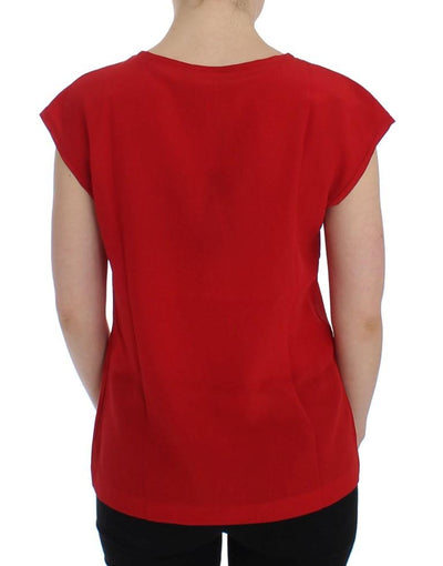 Red cap sleeve silk blouse