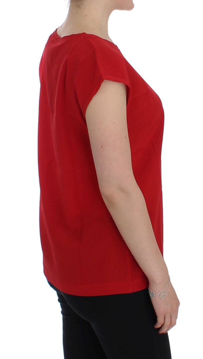 Red cap sleeve silk blouse