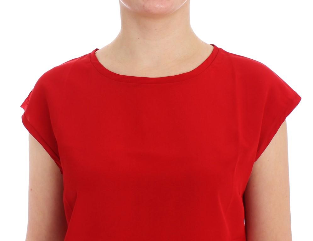 Red cap sleeve silk blouse