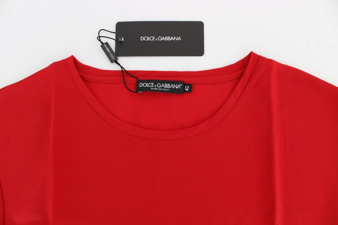 Red cap sleeve silk blouse