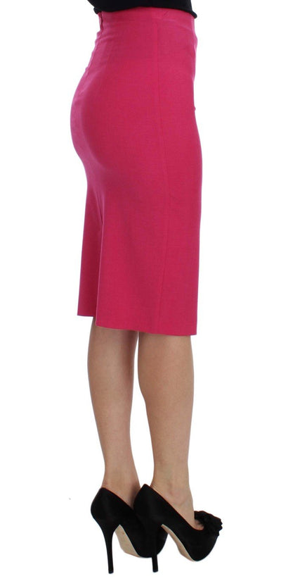 Pink Wool Stretch Pencil Skirt