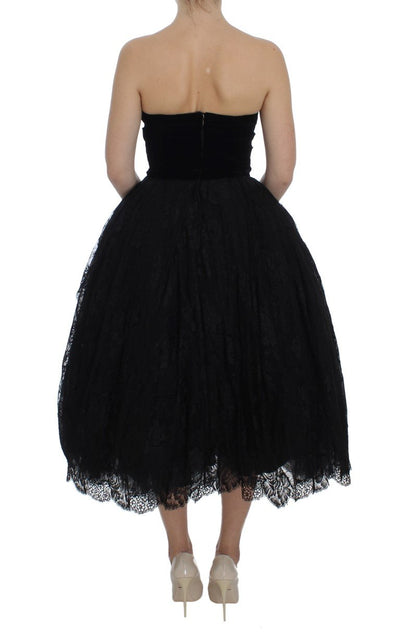 Black Floral Lace Corset Pouf Ball Dress