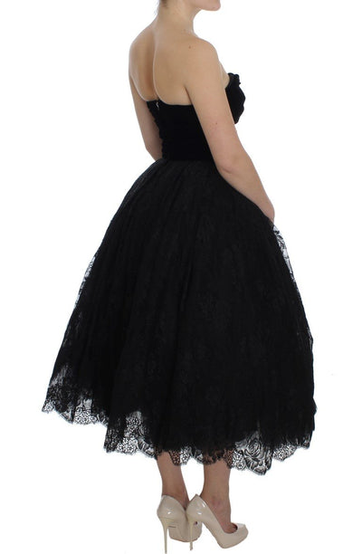 Black Floral Lace Corset Pouf Ball Dress