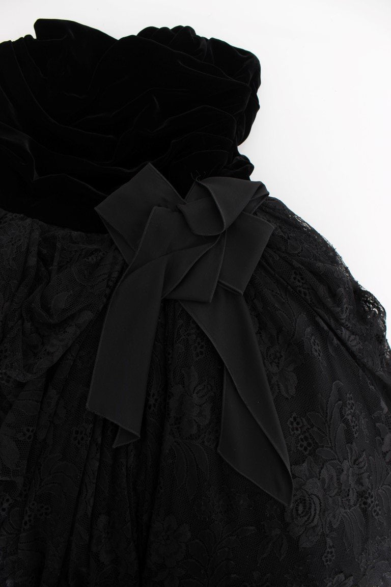 Black Floral Lace Corset Pouf Ball Dress